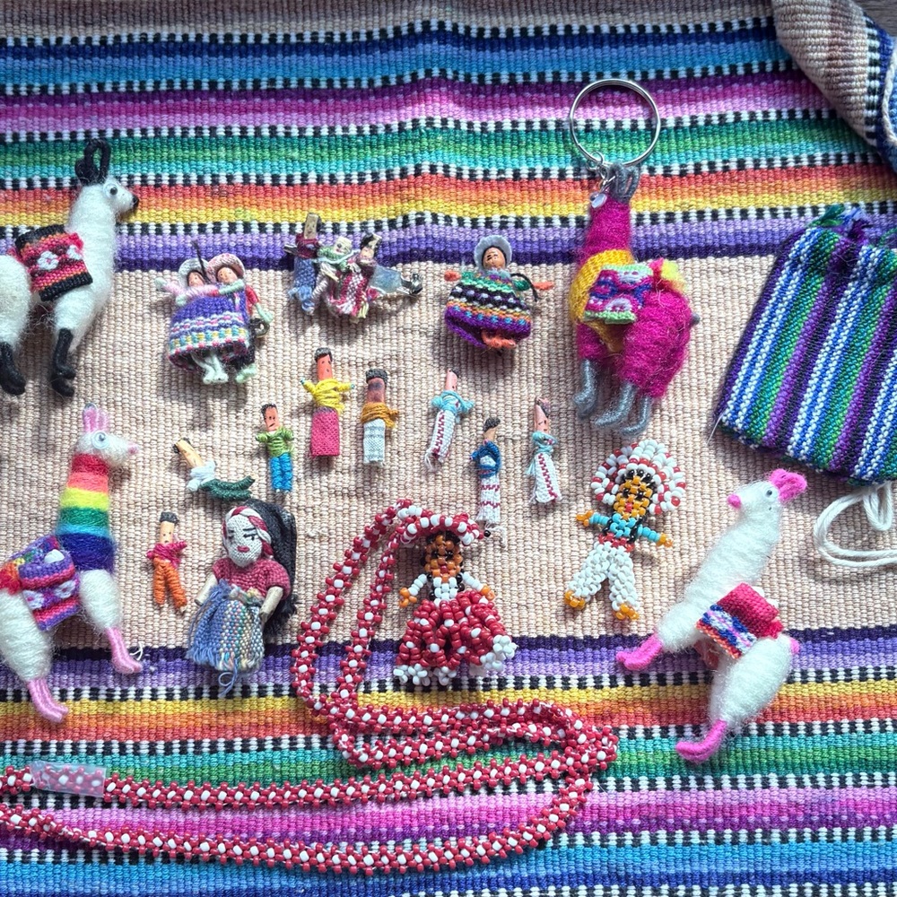 Colorful Handcrafted Beaded Llama and Worry Doll 20 Piece Set